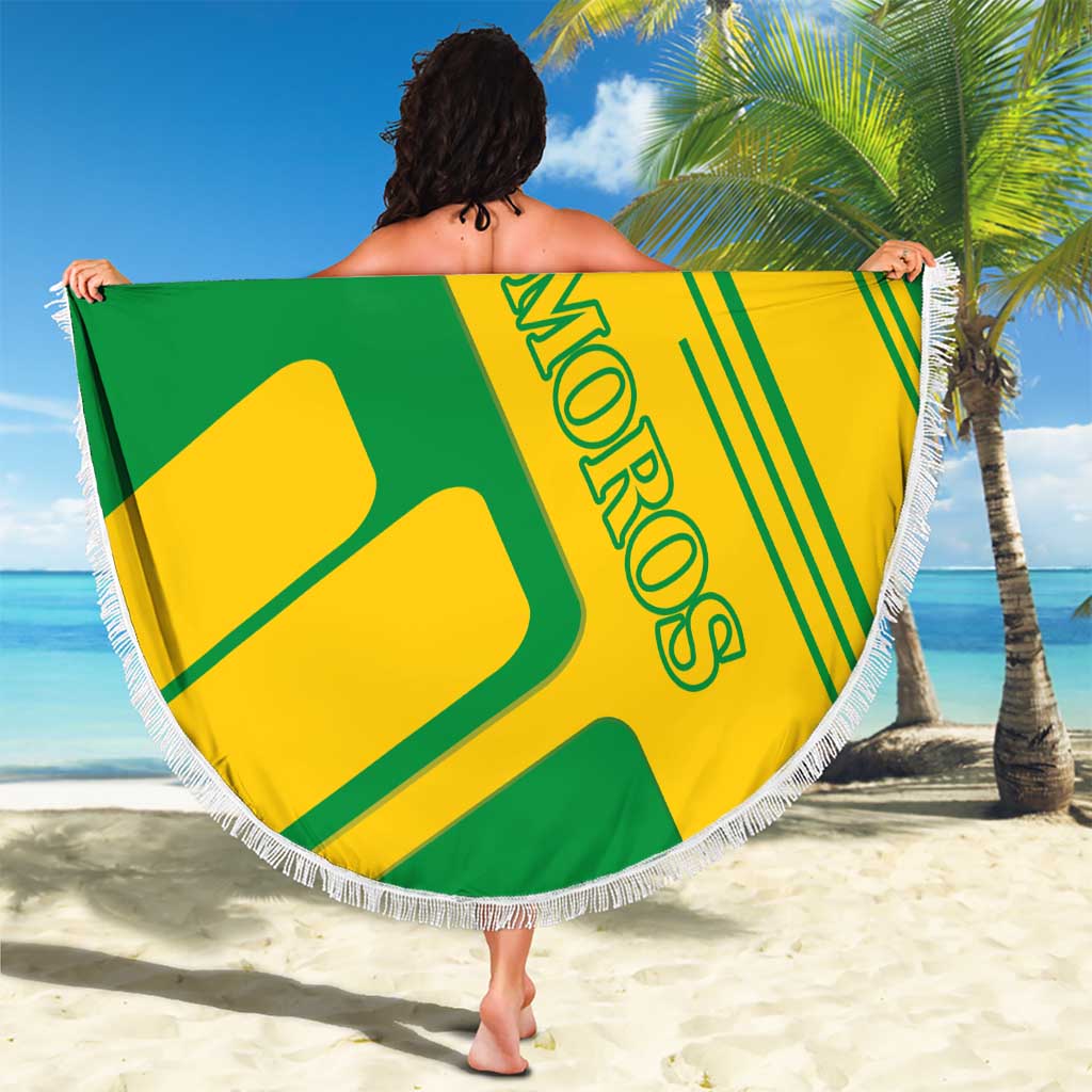 Comoros Flag Beach Blanket with Green and Yellow Design and National Emblem