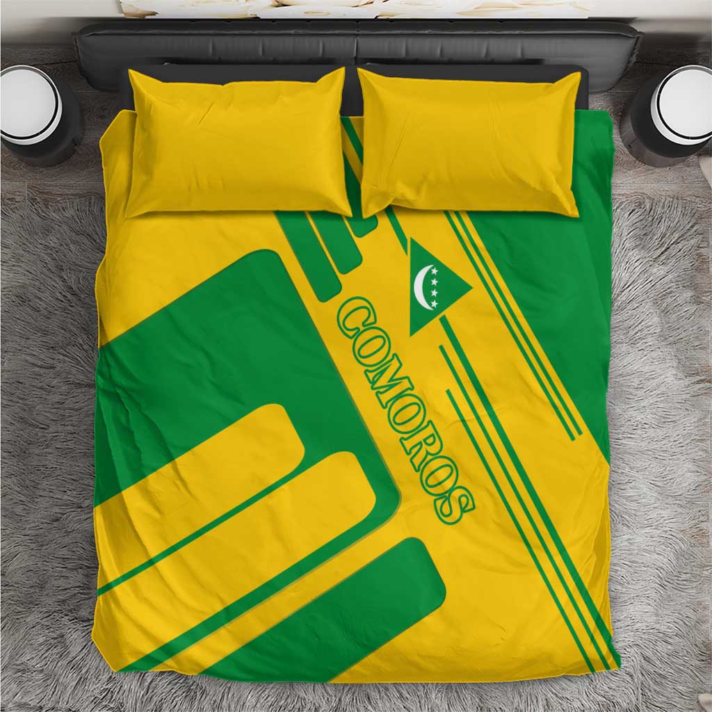 Comoros Flag Bedding Set with Green and Yellow Design and National Emblem