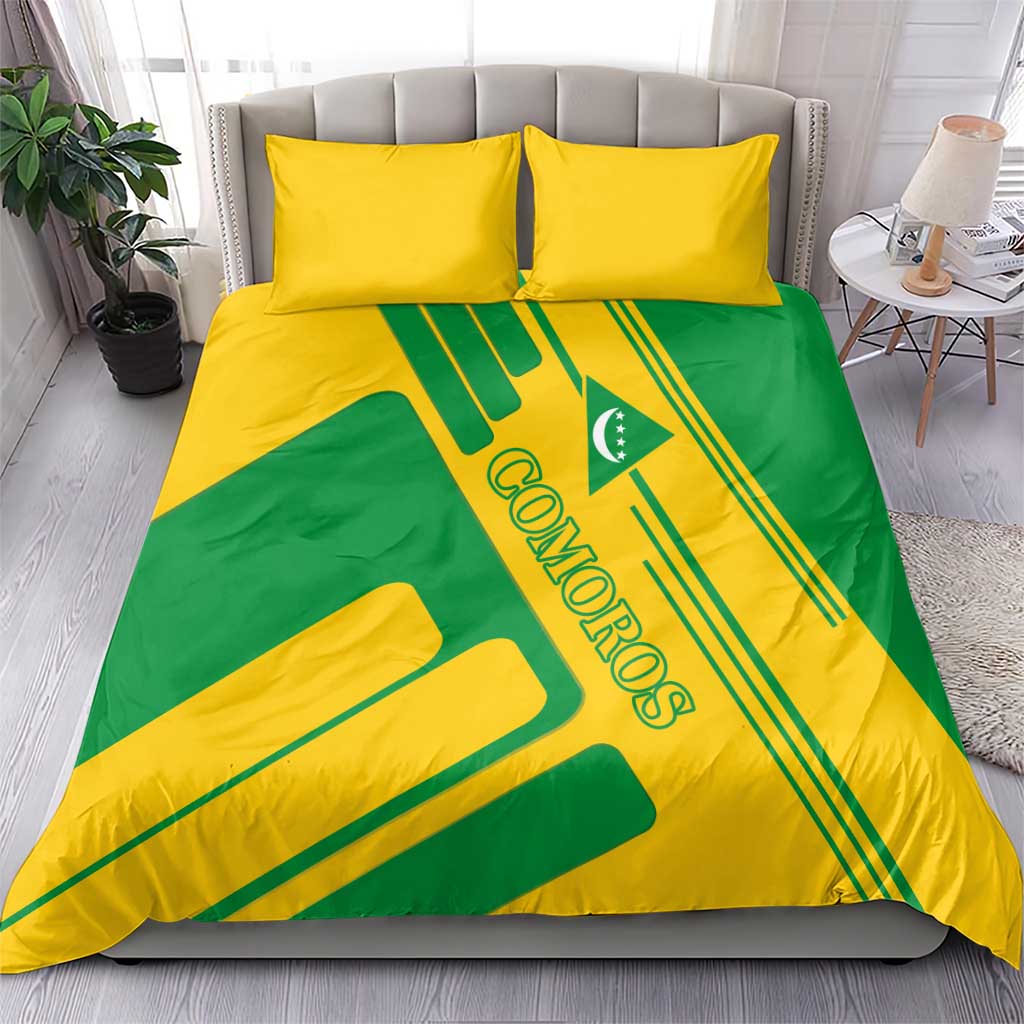Comoros Flag Bedding Set with Green and Yellow Design and National Emblem