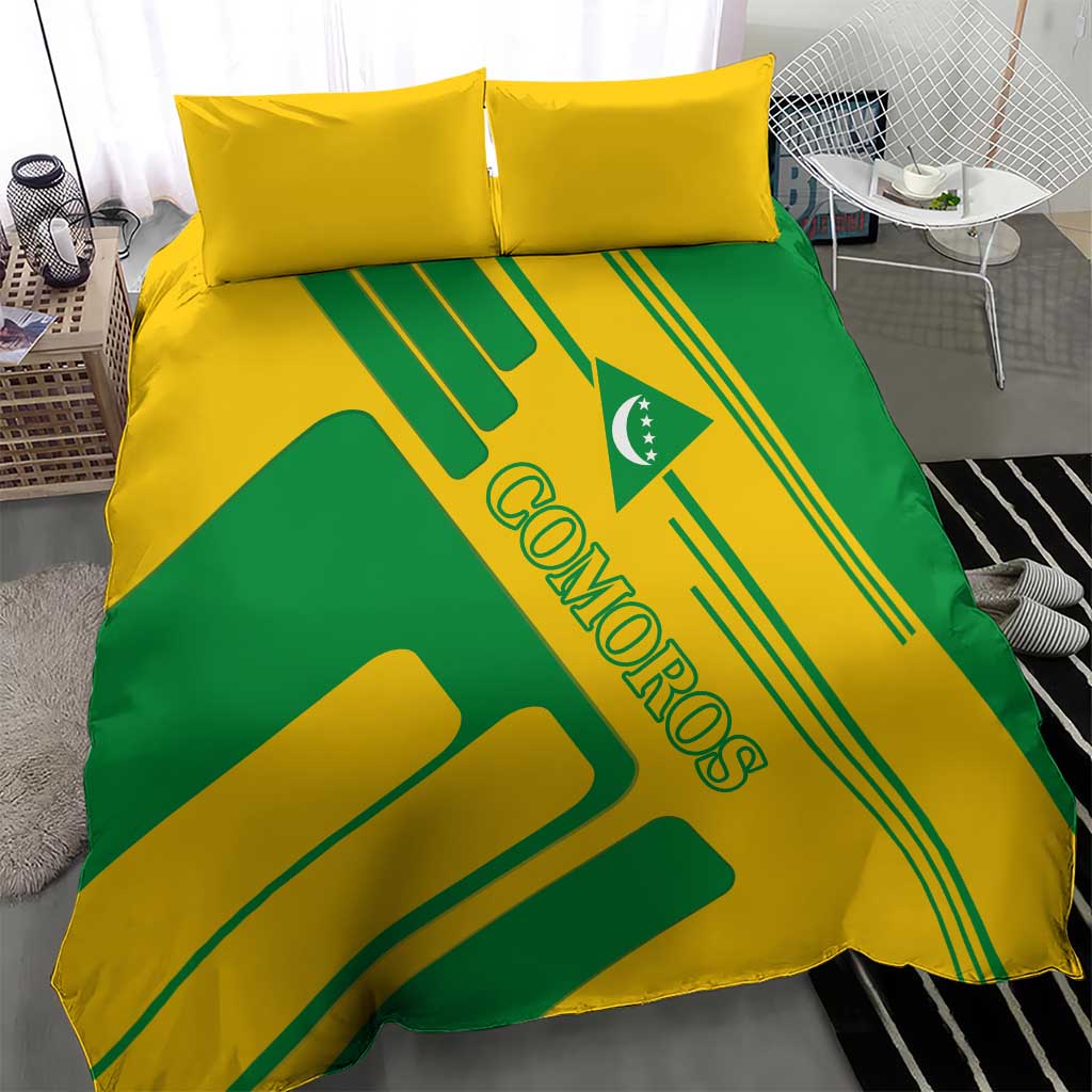Comoros Flag Bedding Set with Green and Yellow Design and National Emblem