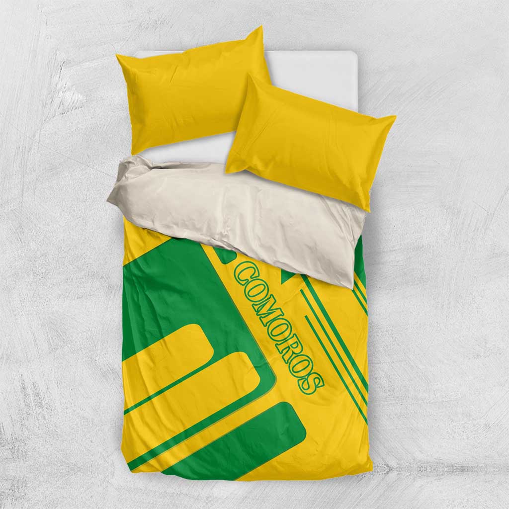 Comoros Flag Bedding Set with Green and Yellow Design and National Emblem