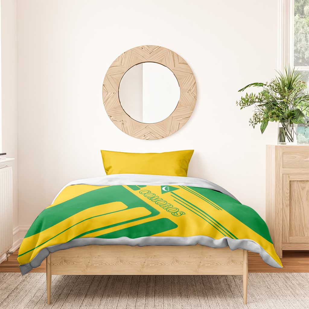 Comoros Flag Bedding Set with Green and Yellow Design and National Emblem