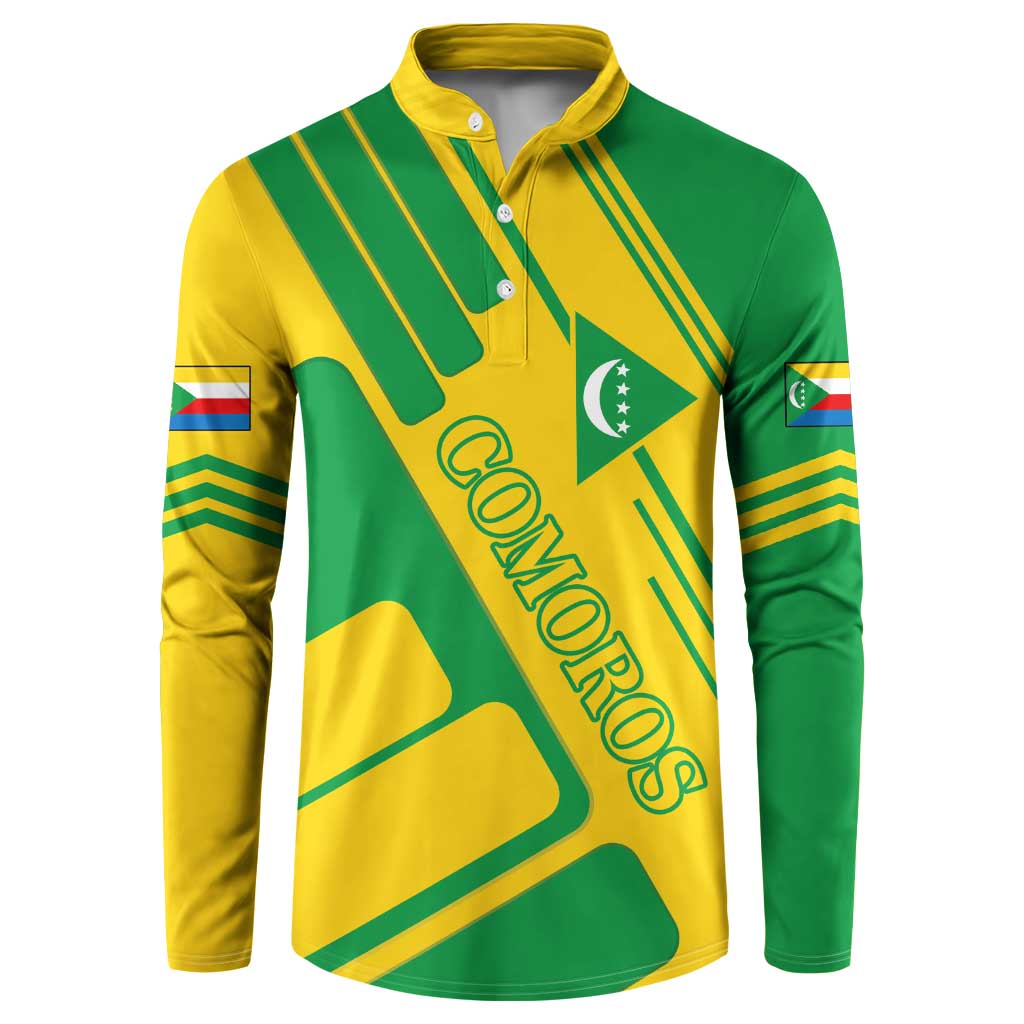 Comoros Flag Button Sweatshirt with Green and Yellow Design and National Emblem