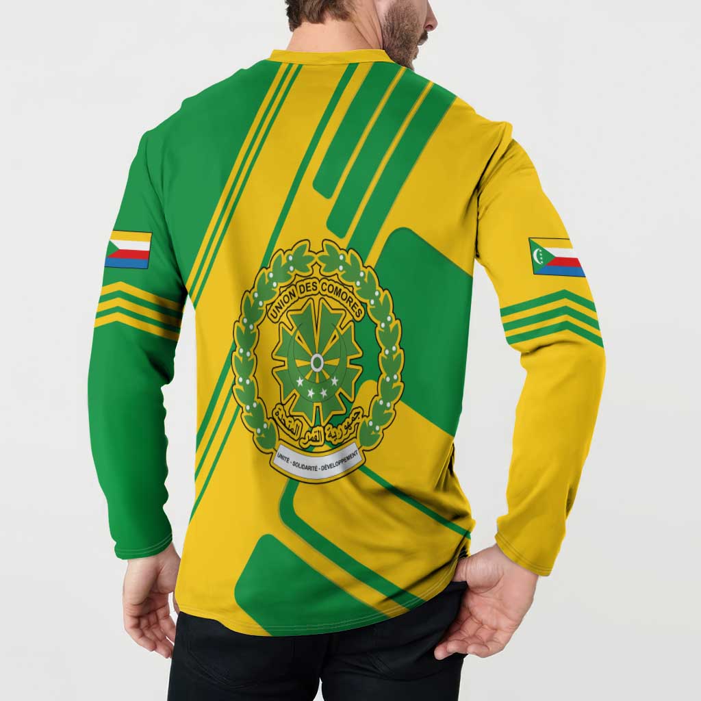 Comoros Flag Button Sweatshirt with Green and Yellow Design and National Emblem