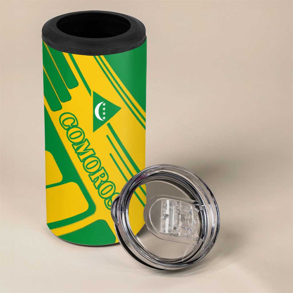 Comoros Flag 4 in 1 Can Cooler Tumbler with Green and Yellow Design and National Emblem