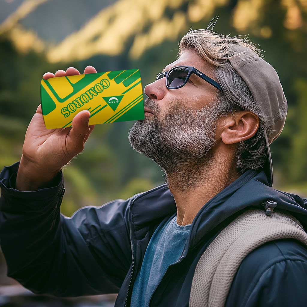 Comoros Flag 4 in 1 Can Cooler Tumbler with Green and Yellow Design and National Emblem