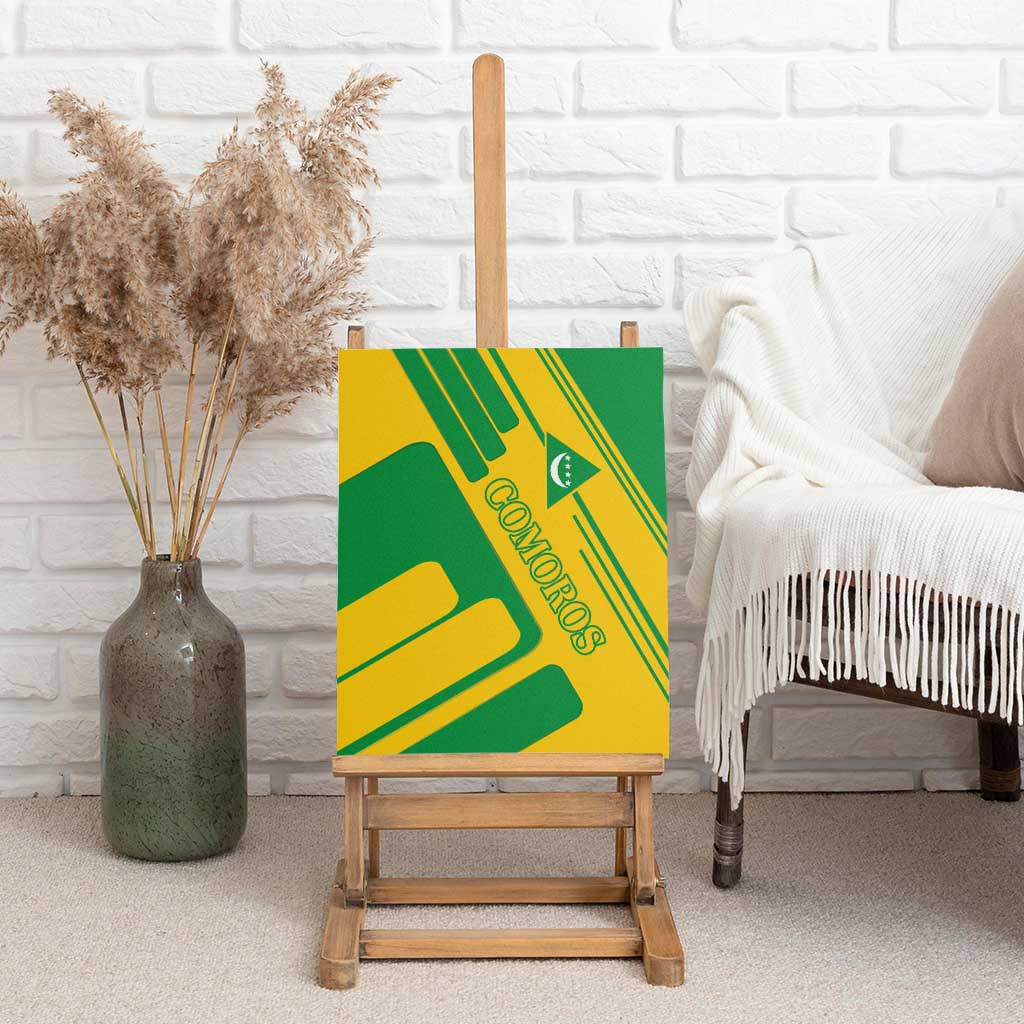 Comoros Flag Canvas Wall Art with Green and Yellow Design and National Emblem