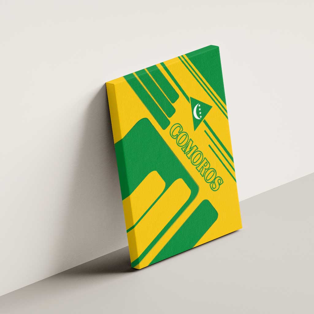 Comoros Flag Canvas Wall Art with Green and Yellow Design and National Emblem