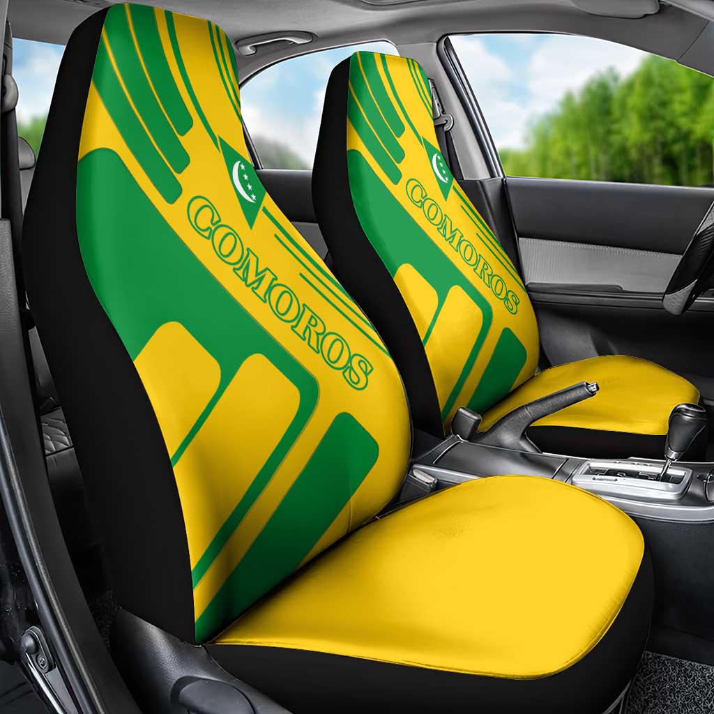 Comoros Flag Car Seat Cover with Green and Yellow Design and National Emblem