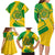 Comoros Flag Family Matching Long Sleeve Bodycon Dress and Hawaiian Shirt with Green and Yellow Design and National Emblem