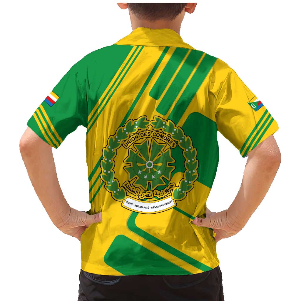 Comoros Flag Family Matching Mermaid Dress and Hawaiian Shirt with Green and Yellow Design and National Emblem