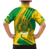 Comoros Flag Family Matching Mermaid Dress and Hawaiian Shirt with Green and Yellow Design and National Emblem