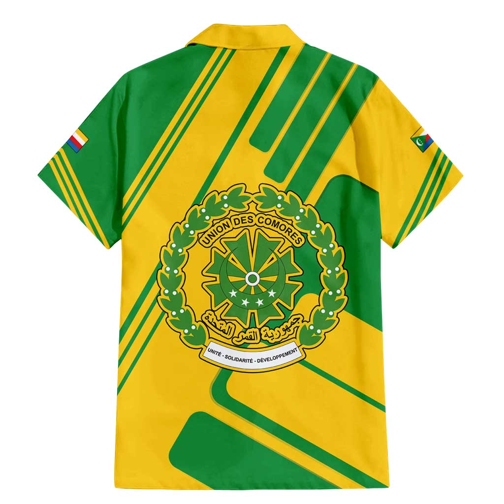 Comoros Flag Family Matching Mermaid Dress and Hawaiian Shirt with Green and Yellow Design and National Emblem