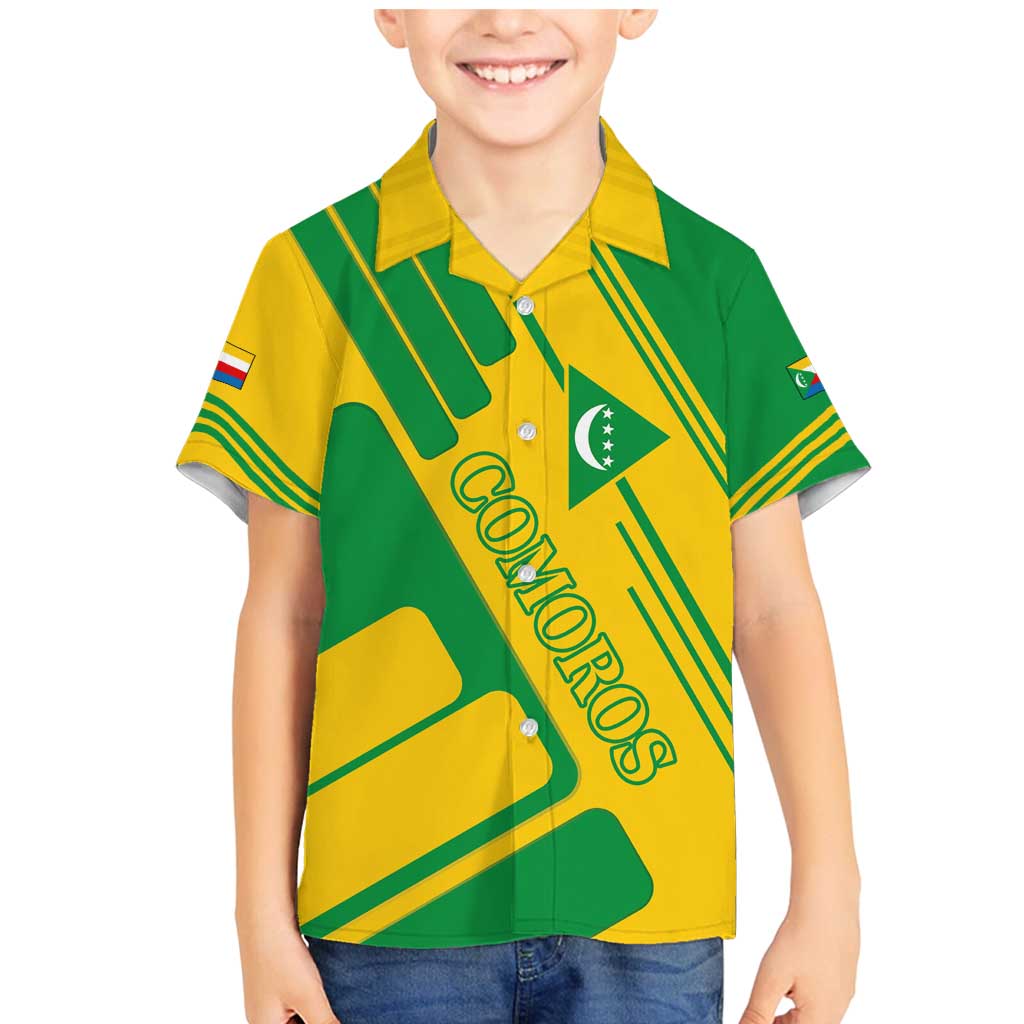 Comoros Flag Family Matching Mermaid Dress and Hawaiian Shirt with Green and Yellow Design and National Emblem