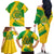 Comoros Flag Family Matching Off The Shoulder Long Sleeve Dress and Hawaiian Shirt with Green and Yellow Design and National Emblem