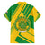 Comoros Flag Family Matching Off The Shoulder Long Sleeve Dress and Hawaiian Shirt with Green and Yellow Design and National Emblem