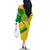 Comoros Flag Family Matching Off The Shoulder Long Sleeve Dress and Hawaiian Shirt with Green and Yellow Design and National Emblem