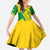 Comoros Flag Family Matching Off Shoulder Maxi Dress and Hawaiian Shirt with Green and Yellow Design and National Emblem