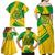 Comoros Flag Family Matching Off Shoulder Maxi Dress and Hawaiian Shirt with Green and Yellow Design and National Emblem
