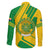 Comoros Flag Family Matching Off Shoulder Maxi Dress and Hawaiian Shirt with Green and Yellow Design and National Emblem