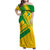 Comoros Flag Family Matching Off Shoulder Maxi Dress and Hawaiian Shirt with Green and Yellow Design and National Emblem