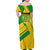Comoros Flag Family Matching Off Shoulder Maxi Dress and Hawaiian Shirt with Green and Yellow Design and National Emblem