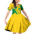Comoros Flag Family Matching Off Shoulder Short Dress and Hawaiian Shirt with Green and Yellow Design and National Emblem