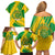 Comoros Flag Family Matching Off Shoulder Short Dress and Hawaiian Shirt with Green and Yellow Design and National Emblem