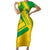Comoros Flag Family Matching Short Sleeve Bodycon Dress and Hawaiian Shirt with Green and Yellow Design and National Emblem