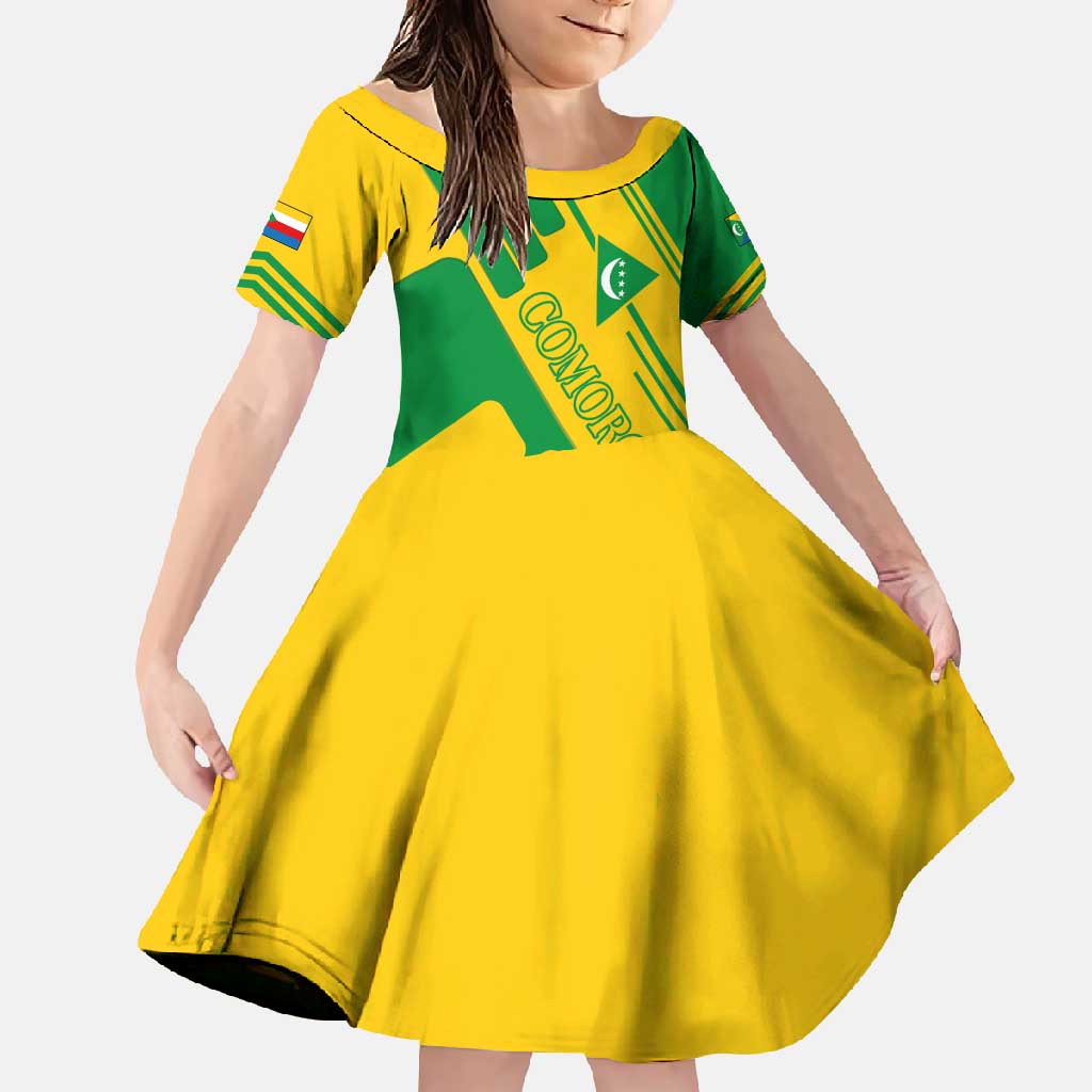Comoros Flag Family Matching Tank Maxi Dress and Hawaiian Shirt with Green and Yellow Design and National Emblem