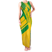 Comoros Flag Family Matching Tank Maxi Dress and Hawaiian Shirt with Green and Yellow Design and National Emblem