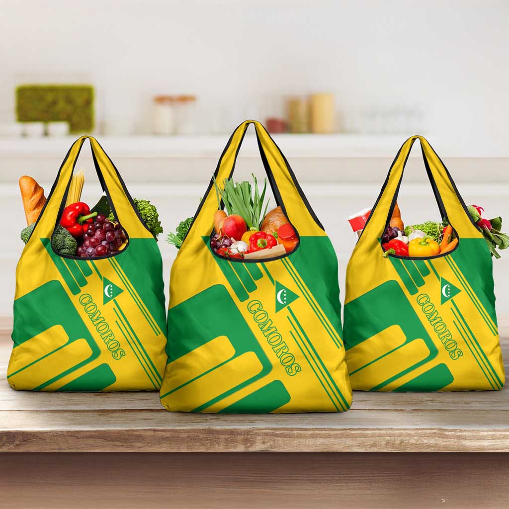 Comoros Flag Grocery Bag with Green and Yellow Design and National Emblem