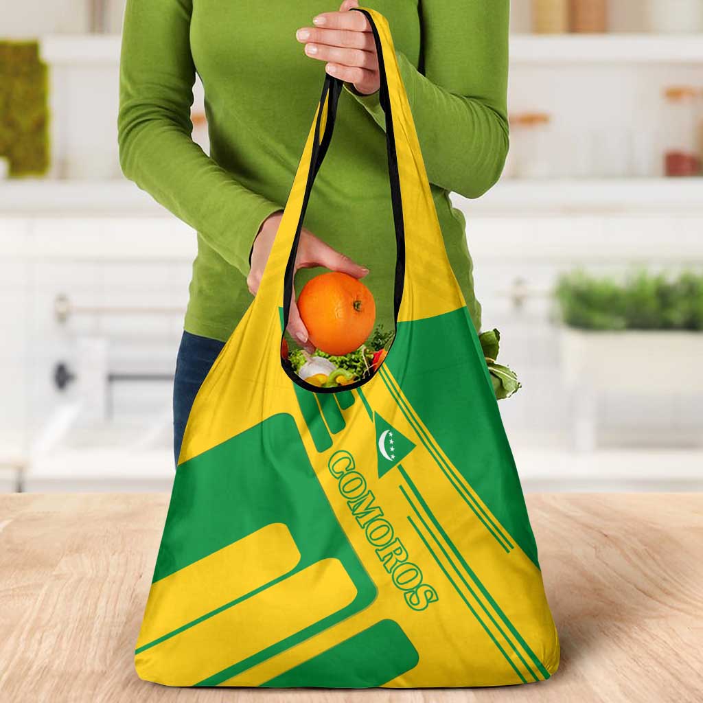 Comoros Flag Grocery Bag with Green and Yellow Design and National Emblem