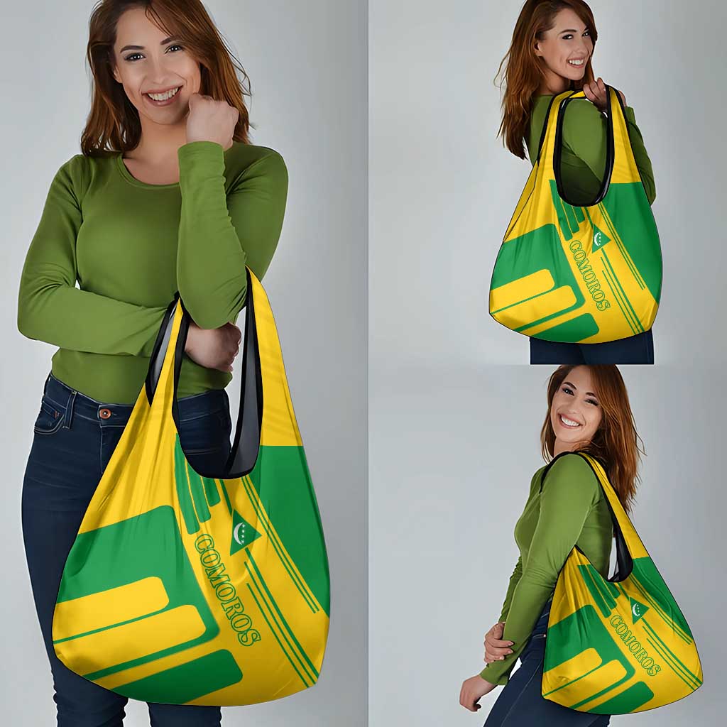 Comoros Flag Grocery Bag with Green and Yellow Design and National Emblem