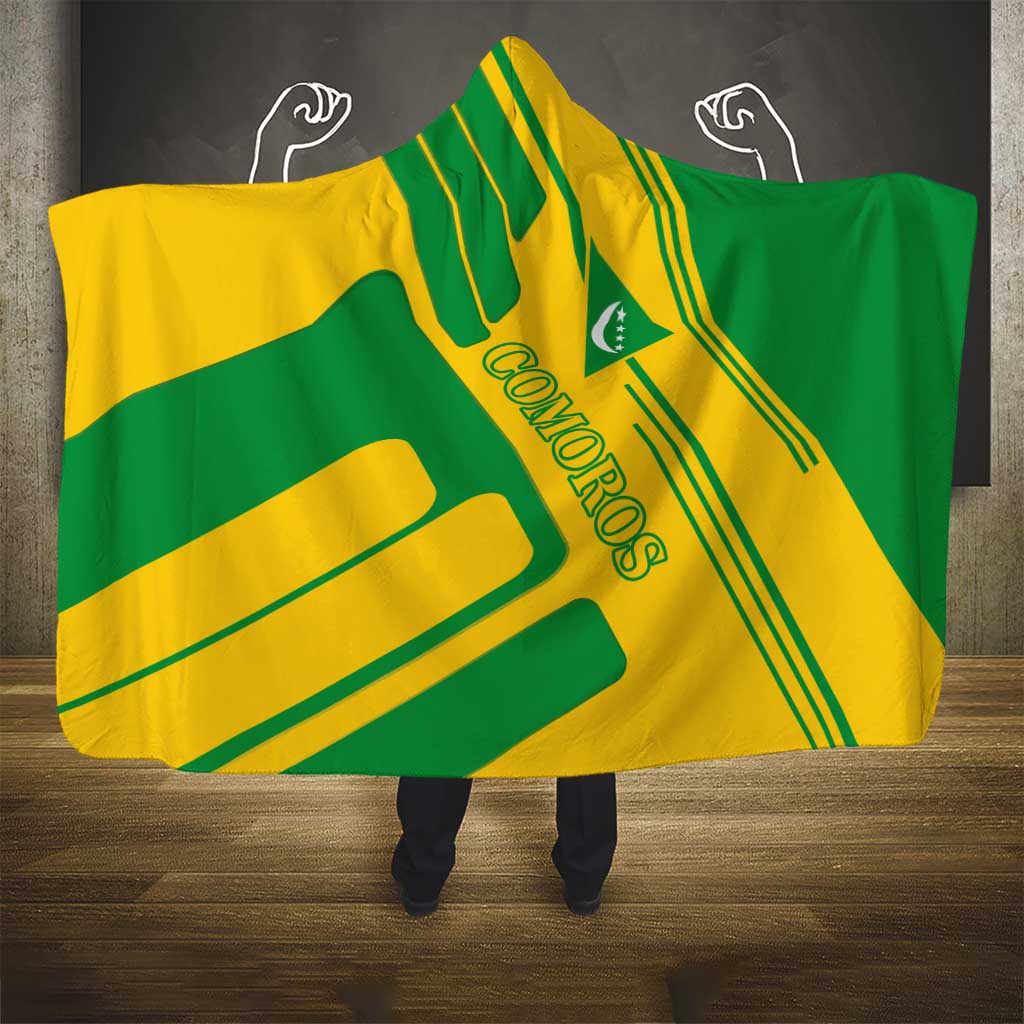 Comoros Flag Hooded Blanket with Green and Yellow Design and National Emblem