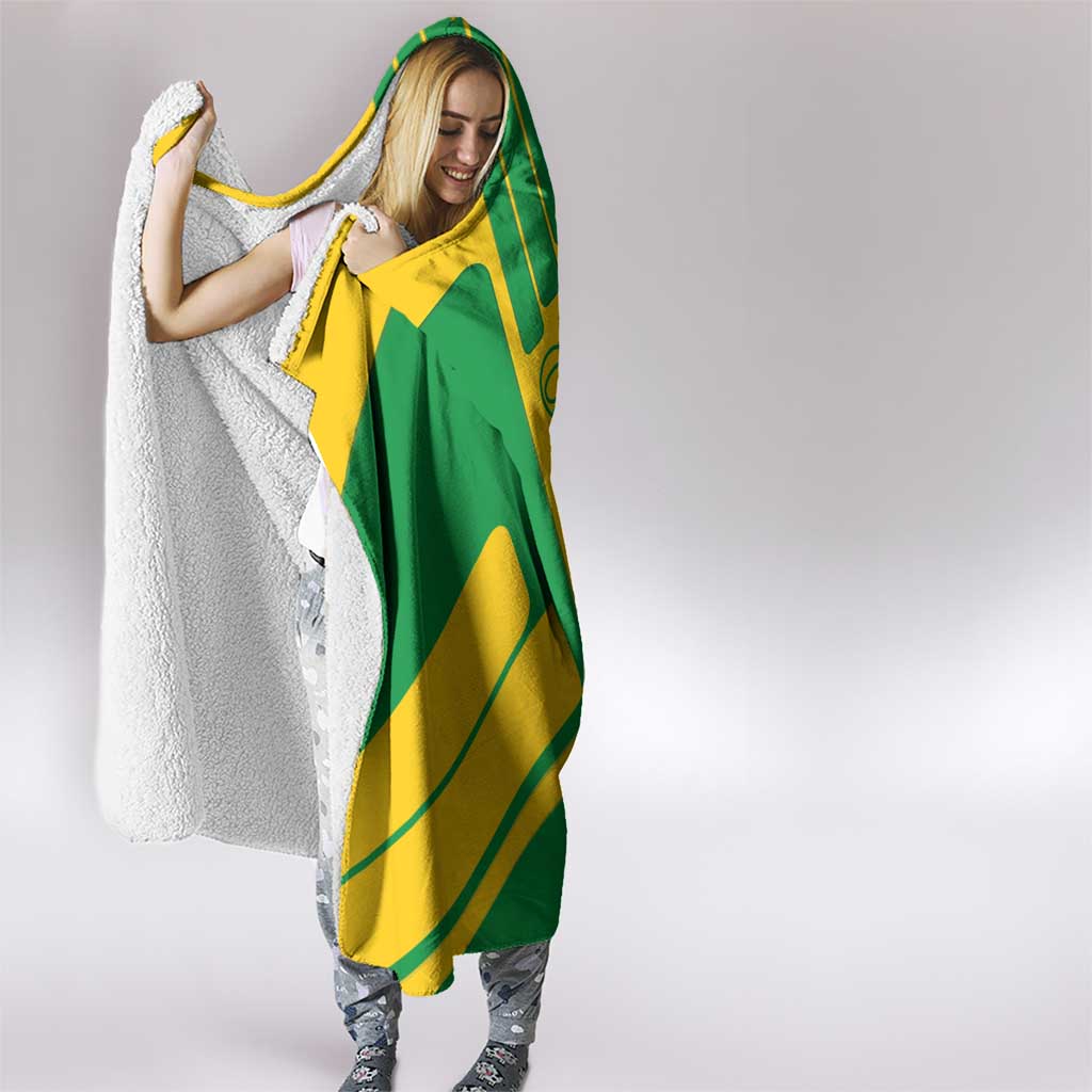 Comoros Flag Hooded Blanket with Green and Yellow Design and National Emblem