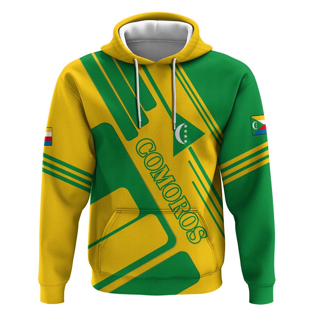 Comoros Flag Hoodie with Green and Yellow Design and National Emblem