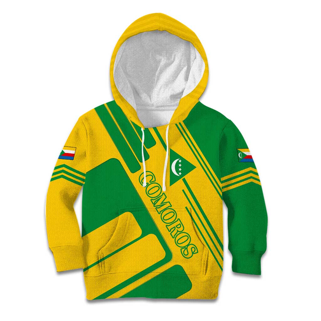 Comoros Flag Kid Hoodie with Green and Yellow Design and National Emblem