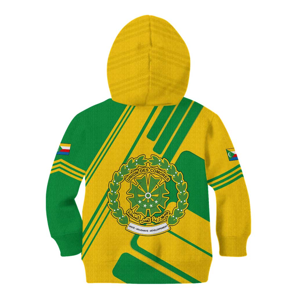 Comoros Flag Kid Hoodie with Green and Yellow Design and National Emblem