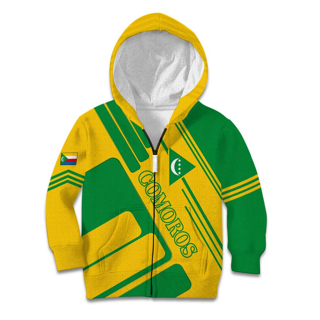 Comoros Flag Kid Hoodie with Green and Yellow Design and National Emblem
