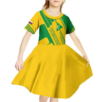 Comoros Flag Kid Short Sleeve Dress with Green and Yellow Design and National Emblem
