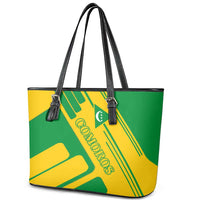 Comoros Flag Leather Tote Bag with Green and Yellow Design and National Emblem