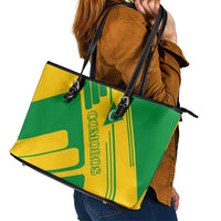 Comoros Flag Leather Tote Bag with Green and Yellow Design and National Emblem