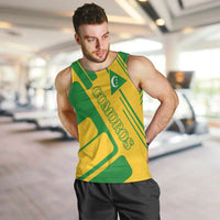 Comoros Flag Men Tank Top with Green and Yellow Design and National Emblem