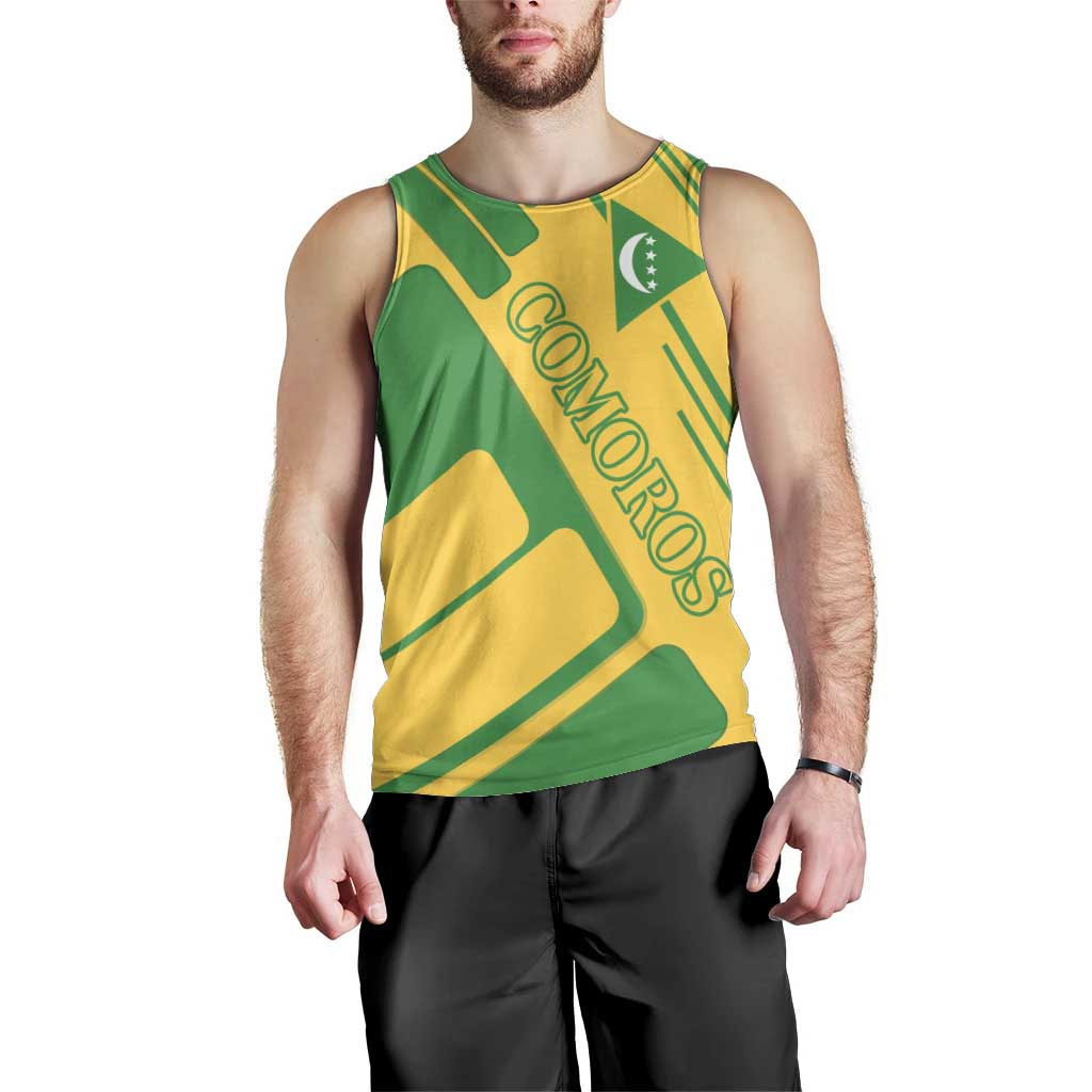Comoros Flag Men Tank Top with Green and Yellow Design and National Emblem