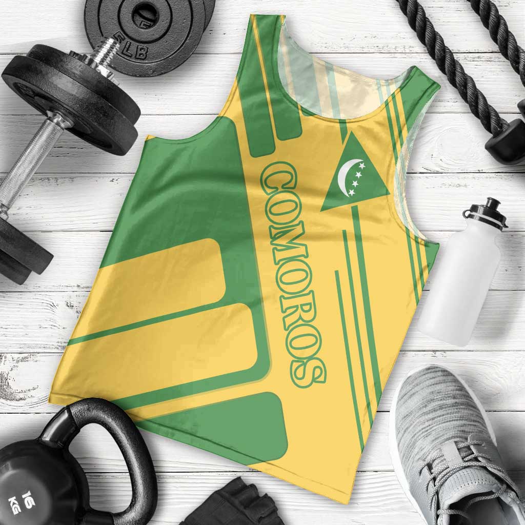 Comoros Flag Men Tank Top with Green and Yellow Design and National Emblem