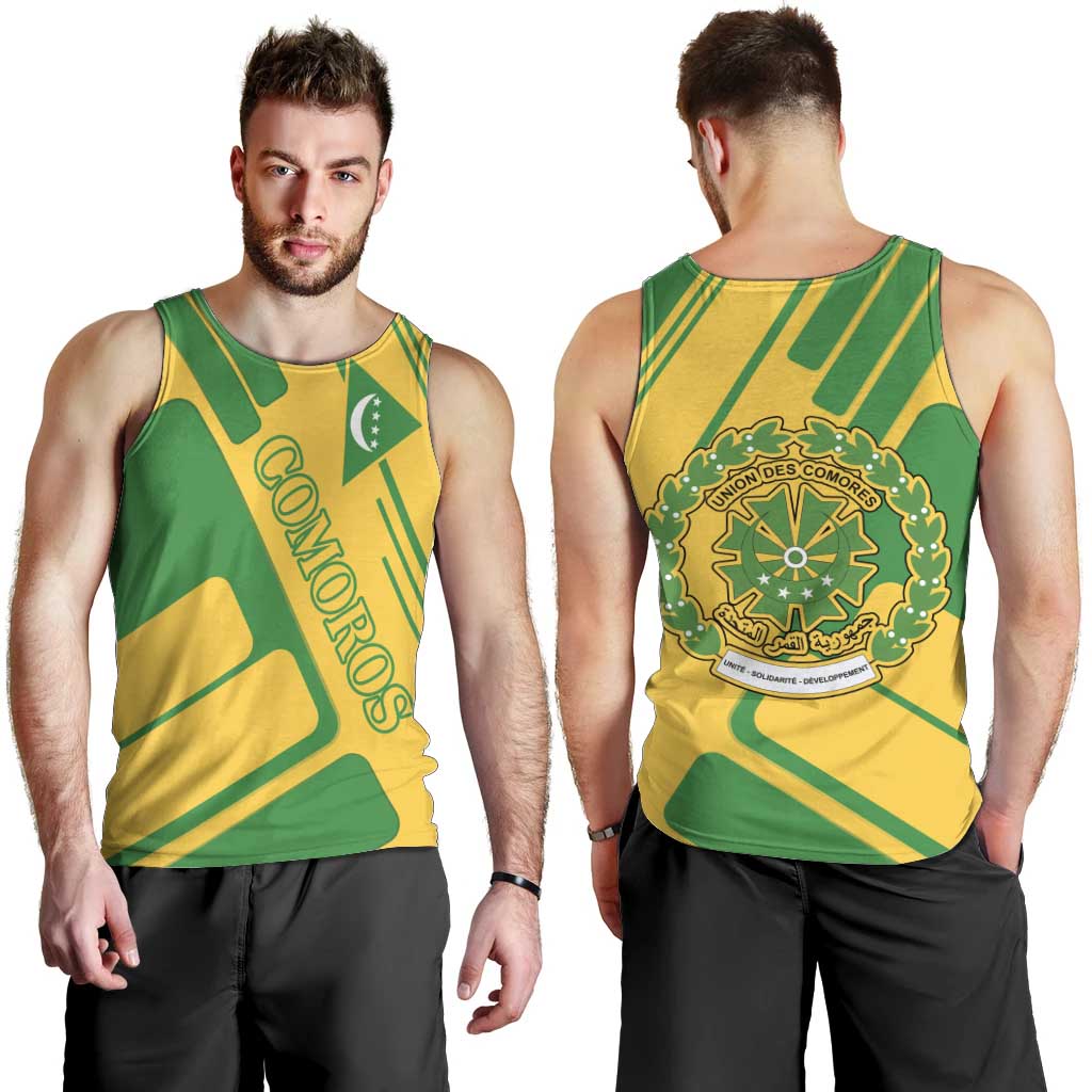 Comoros Flag Men Tank Top with Green and Yellow Design and National Emblem
