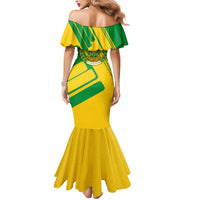 Comoros Flag Mermaid Dress with Green and Yellow Design and National Emblem