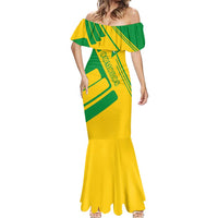 Comoros Flag Mermaid Dress with Green and Yellow Design and National Emblem