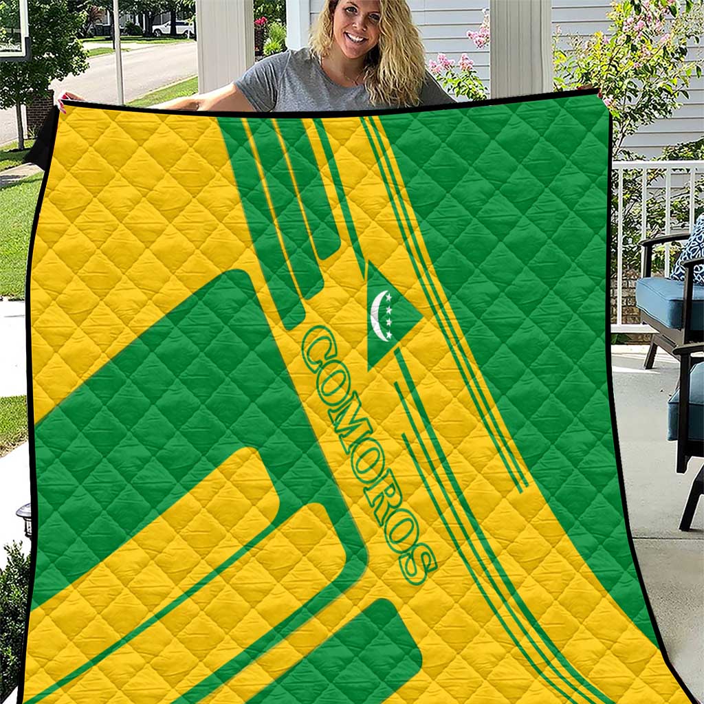 Comoros Flag Quilt with Green and Yellow Design and National Emblem